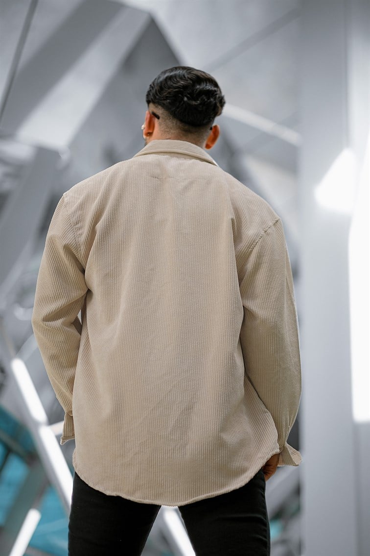 Düğme Detaylı Kadife Oversize Gömlek