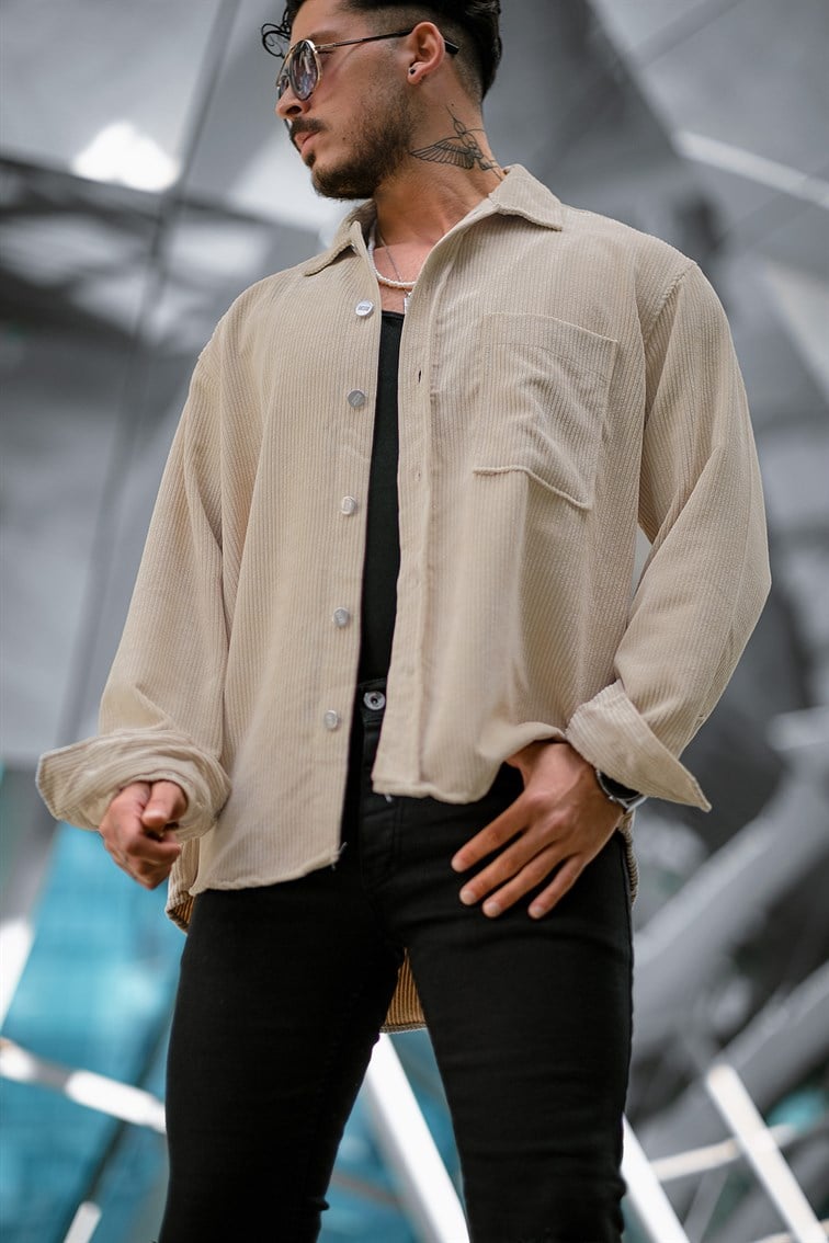 Düğme Detaylı Kadife Oversize Gömlek