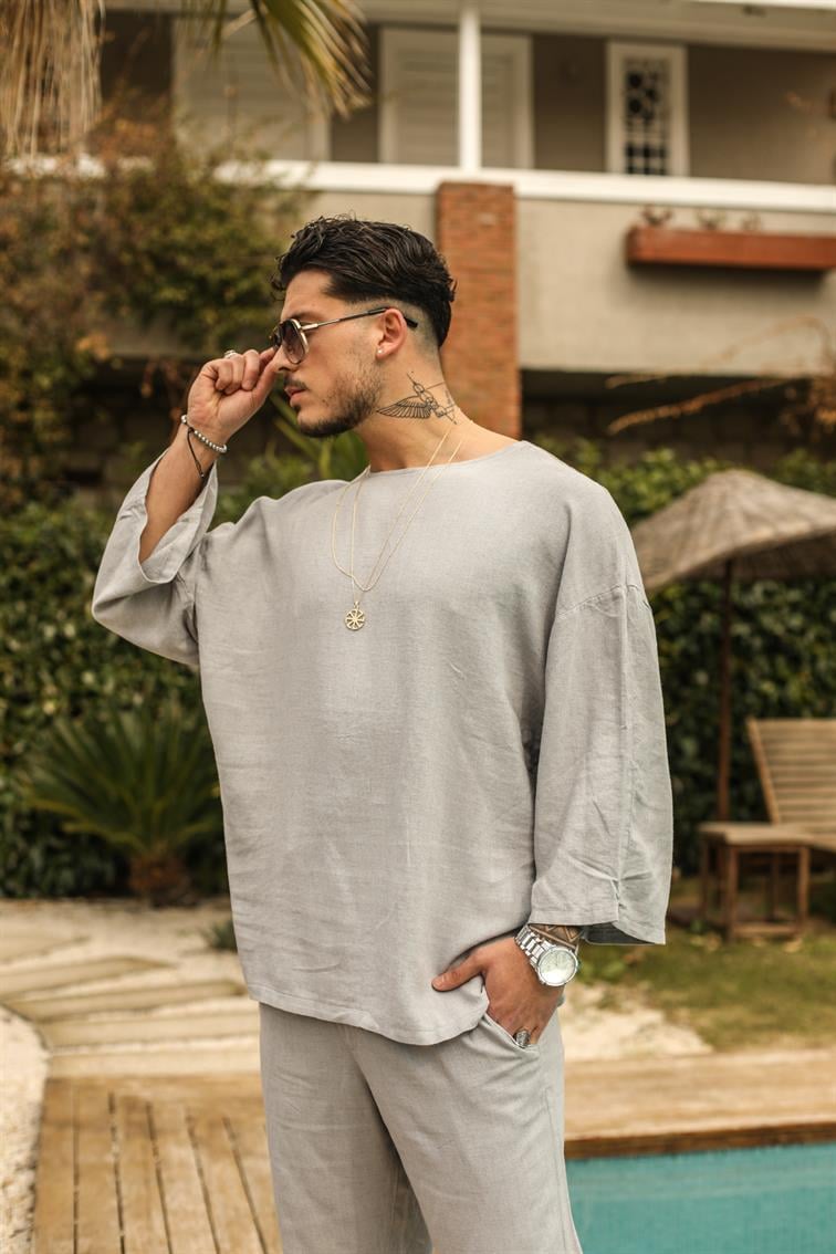 Fakir Kol Oversize T-shirt Gri