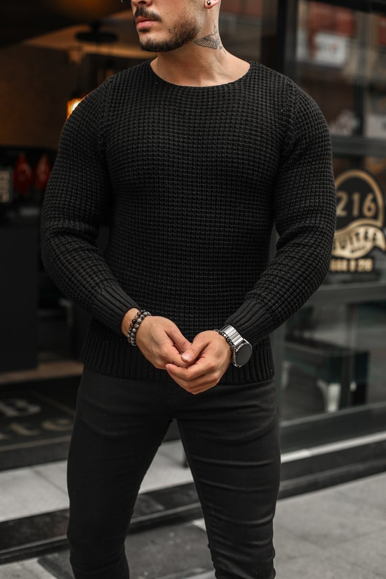 İlmek Örgülü Slim Fit Kazak