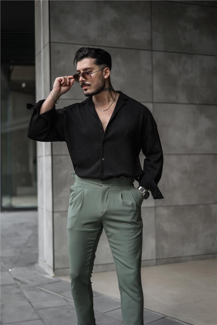 Kabartmalı Oversize Gömlek Siyah