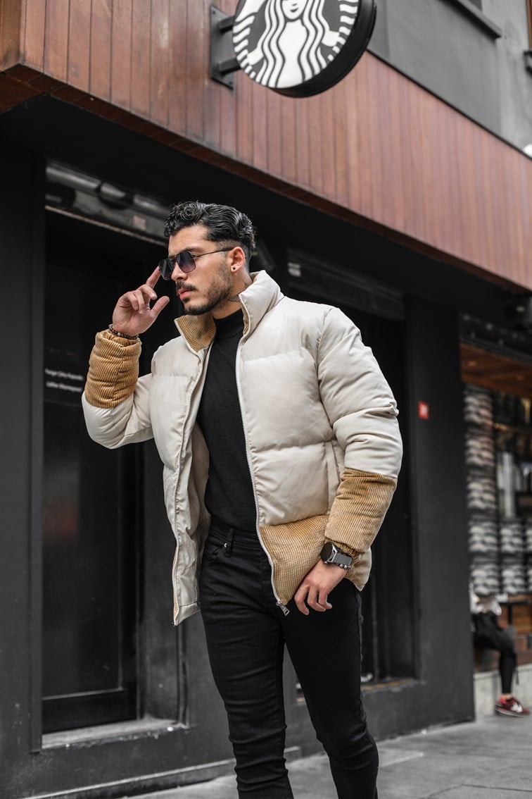 Kadife Detaylı Şişme Mont