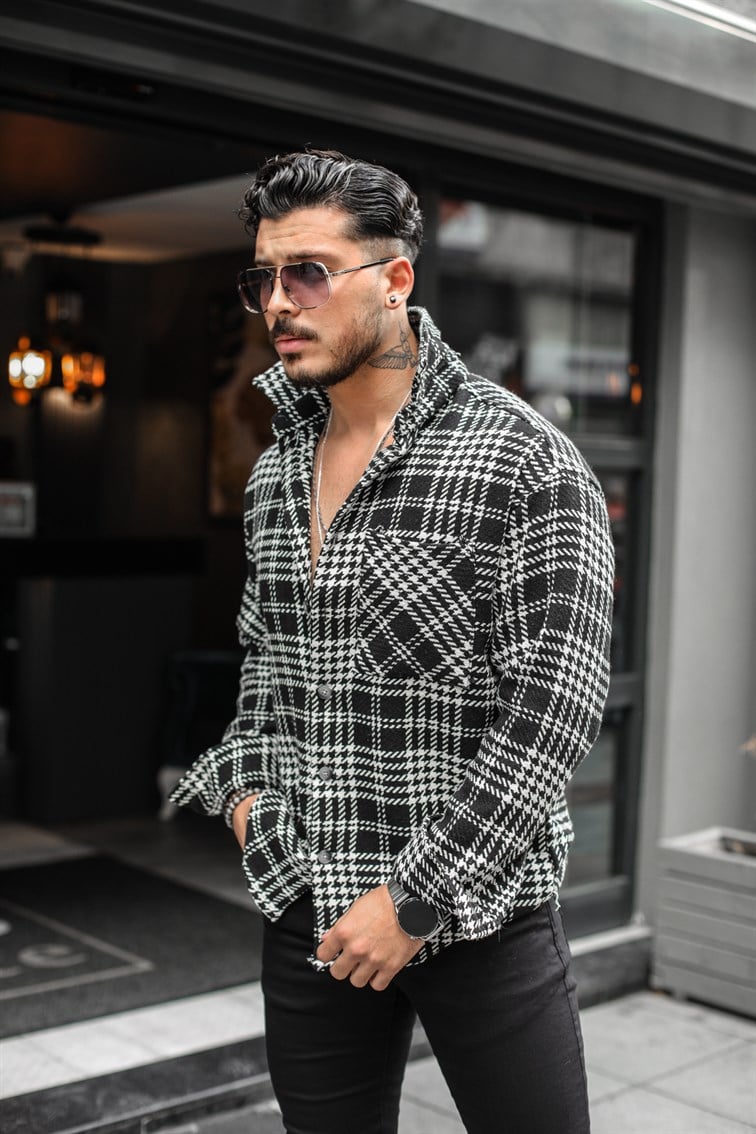 Kareli Örme Detaylı Oduncu Oversize Gömlek