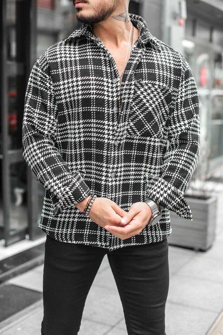 Kareli Örme Detaylı Oduncu Oversize Gömlek
