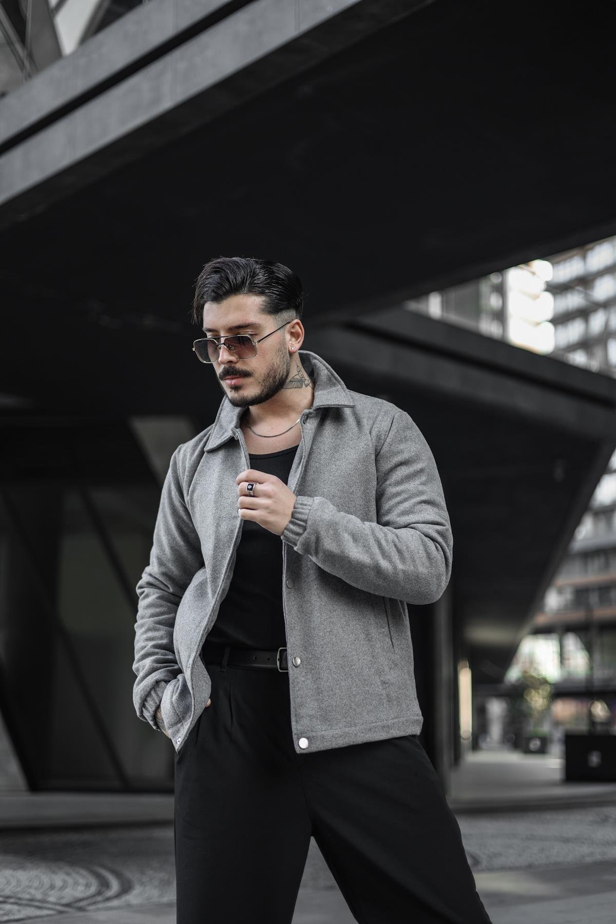 Kaşe Oversize Ceket Kurşun