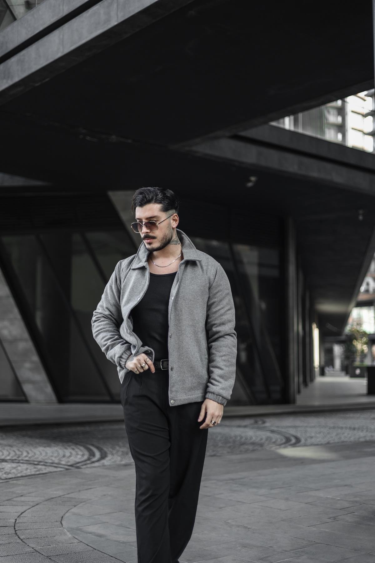 Kaşe Oversize Ceket Kurşun