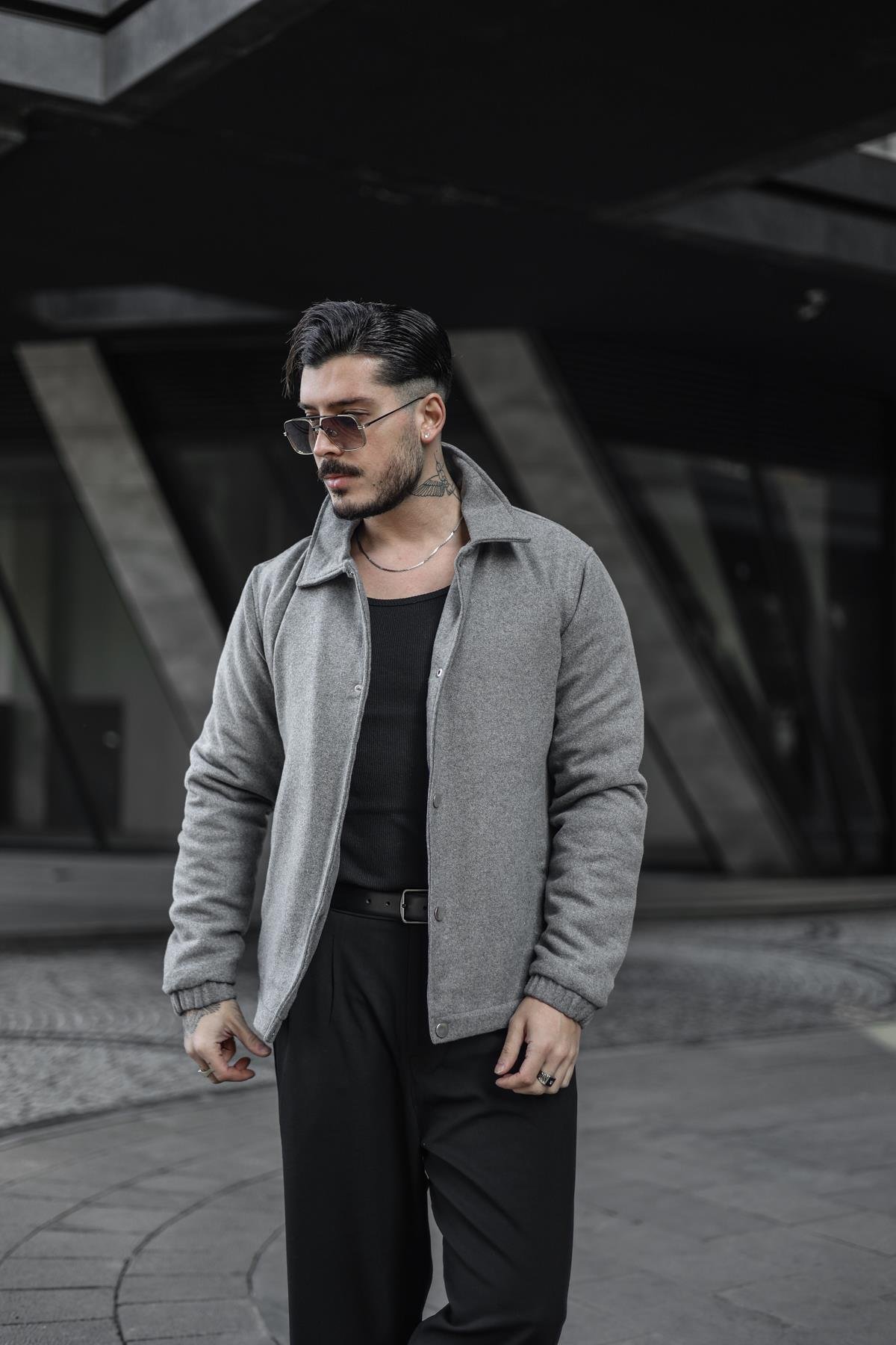 Kaşe Oversize Ceket Kurşun