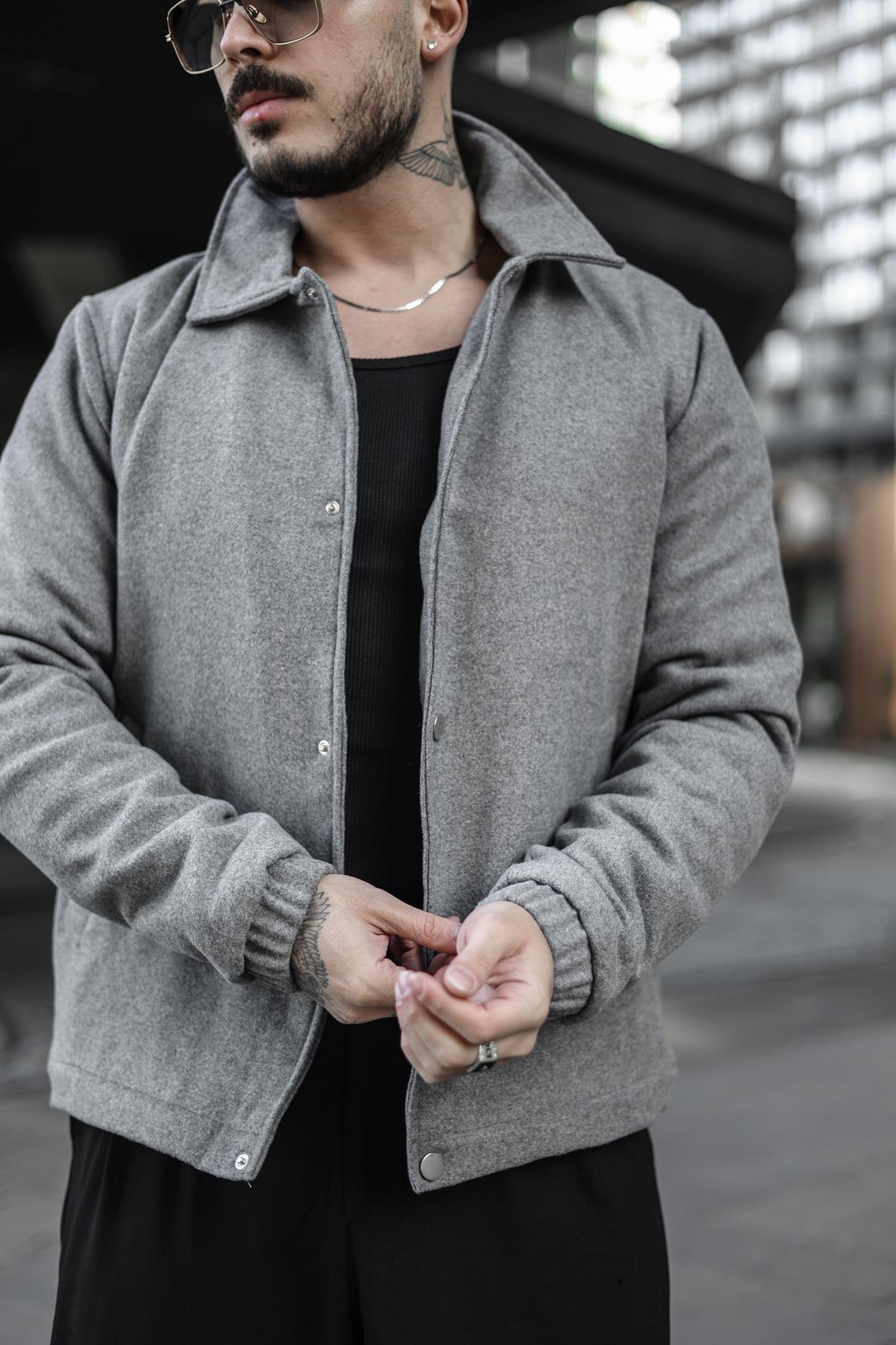 Kaşe Oversize Ceket Kurşun