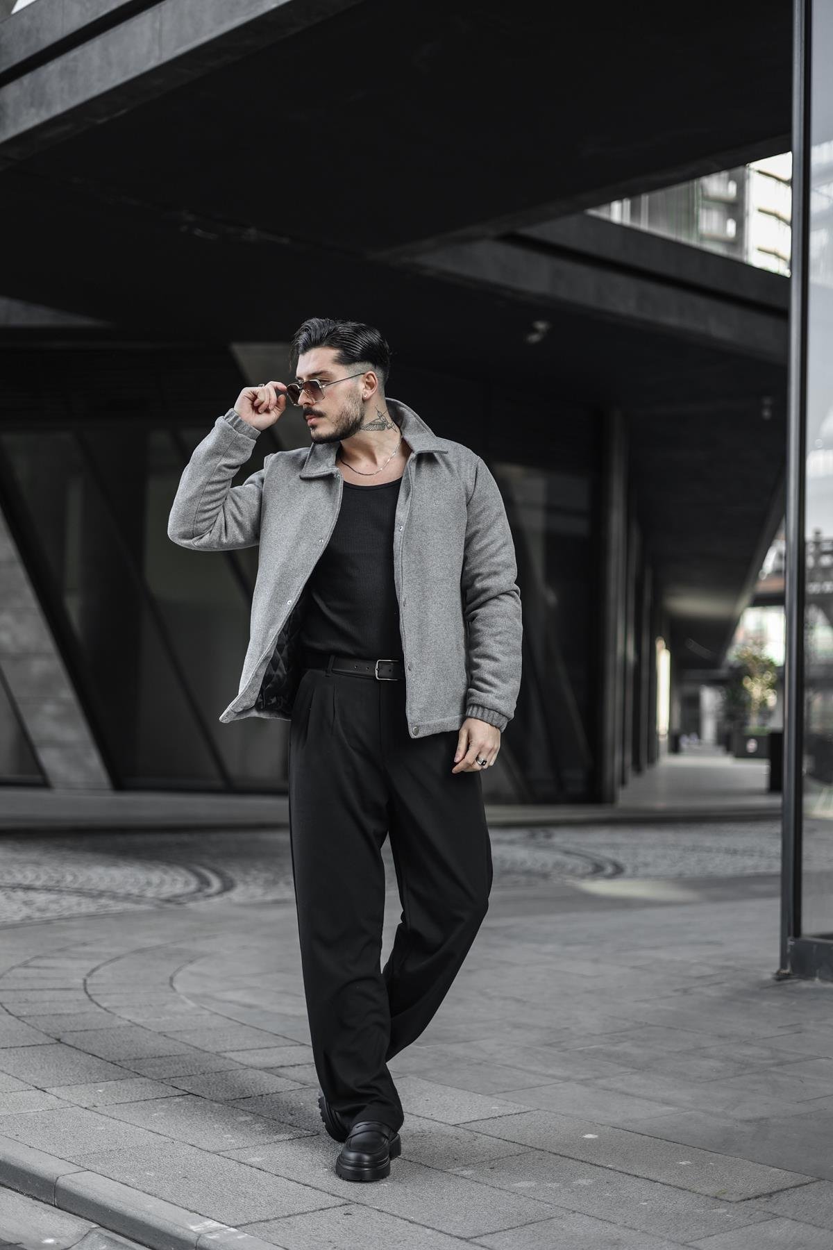 Kaşe Oversize Ceket Kurşun