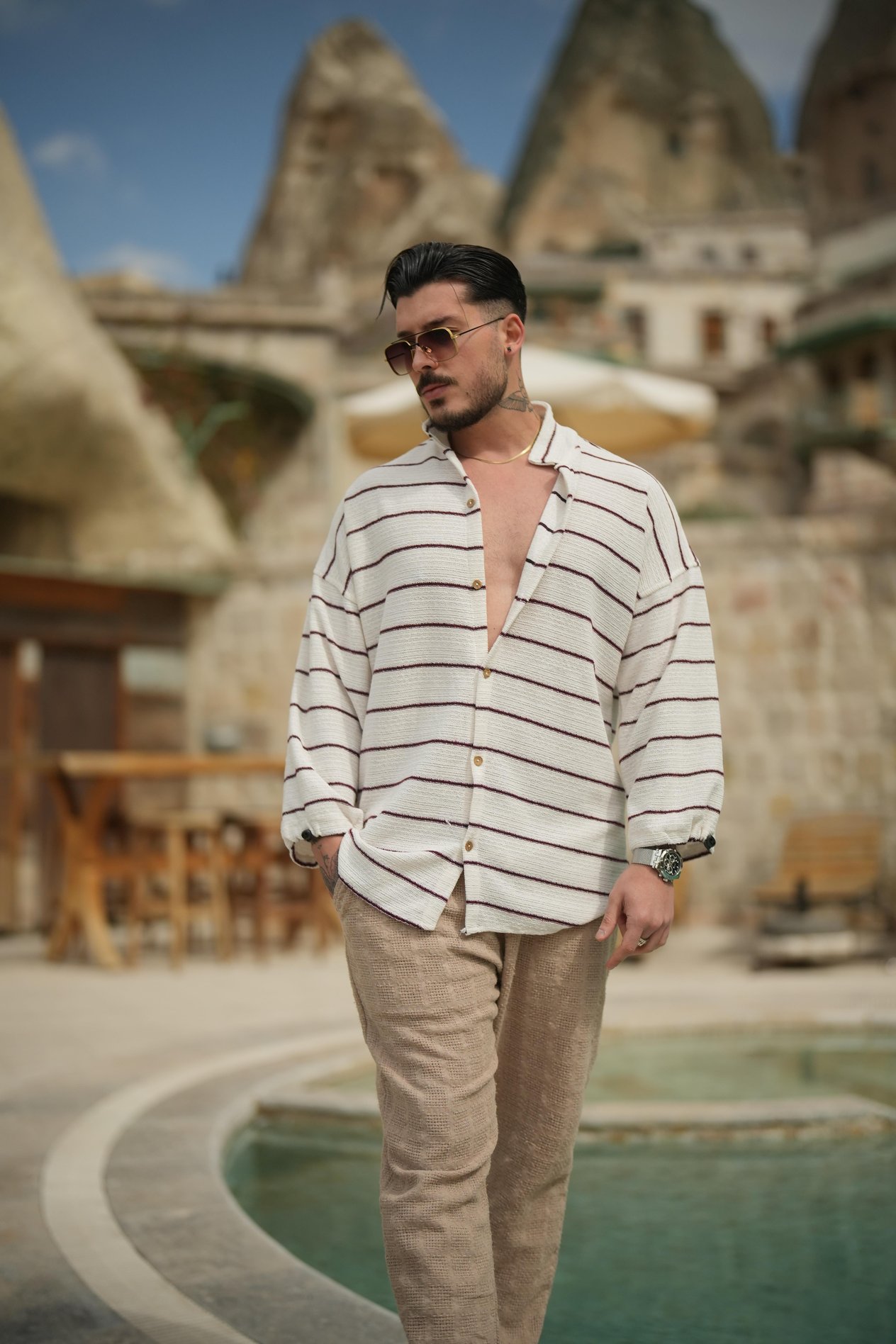 Kolları Ayarlanabilir Pamuklu Oversize Gömlek Bordo
