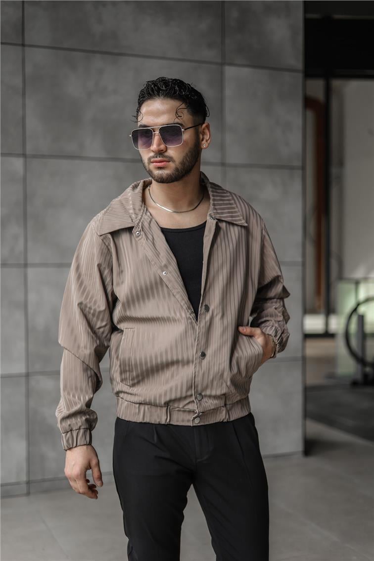 Line Detaylı Deri Oversize Ceket Kum Beji