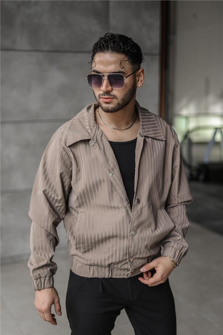 Line Detaylı Deri Oversize Ceket Kum Beji
