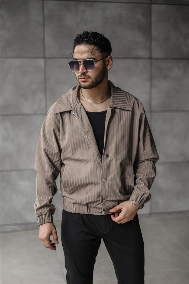 Line Detaylı Deri Oversize Ceket Kum Beji