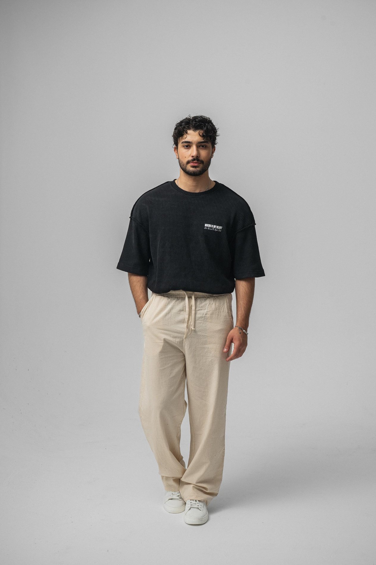 Linen Bel Bağlamalı Baggy Krem