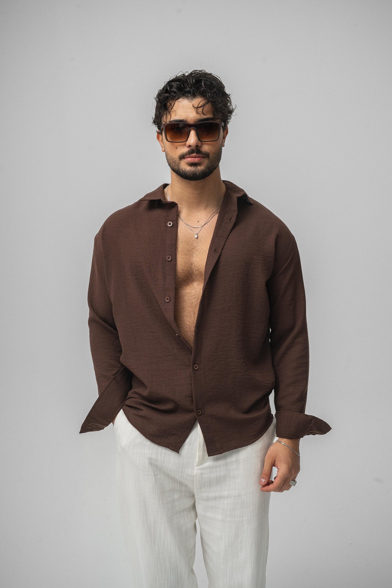 Linen Oversize Gömlek Kahve