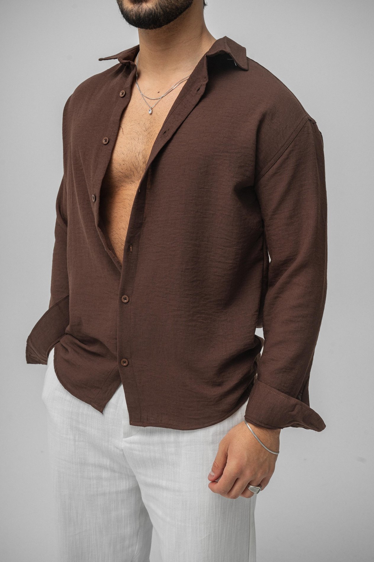 Linen Oversize Gömlek Kahve