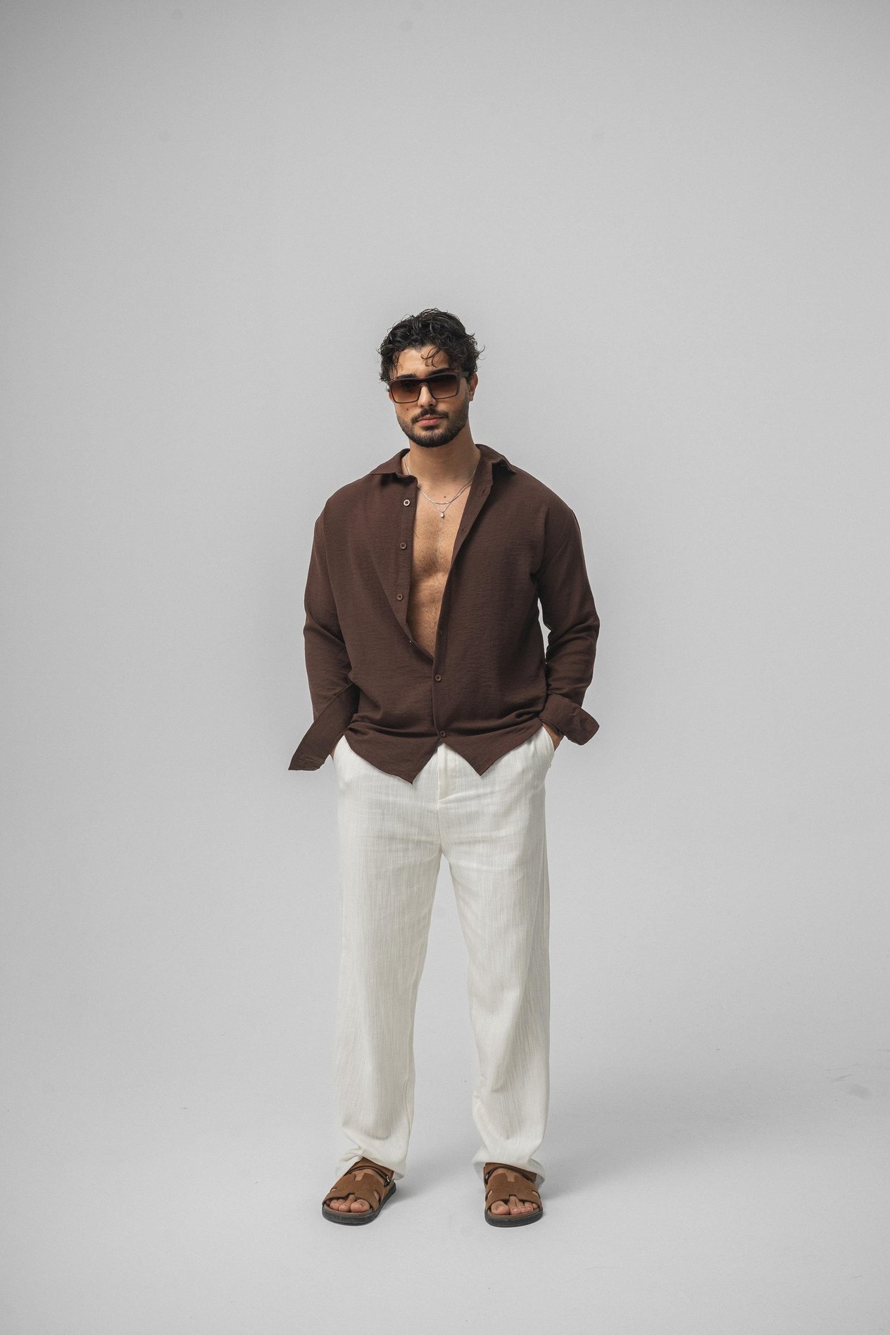 Linen Oversize Gömlek Kahve