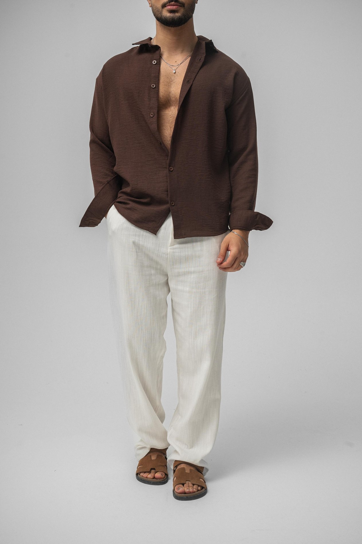 Linen Oversize Gömlek Kahve