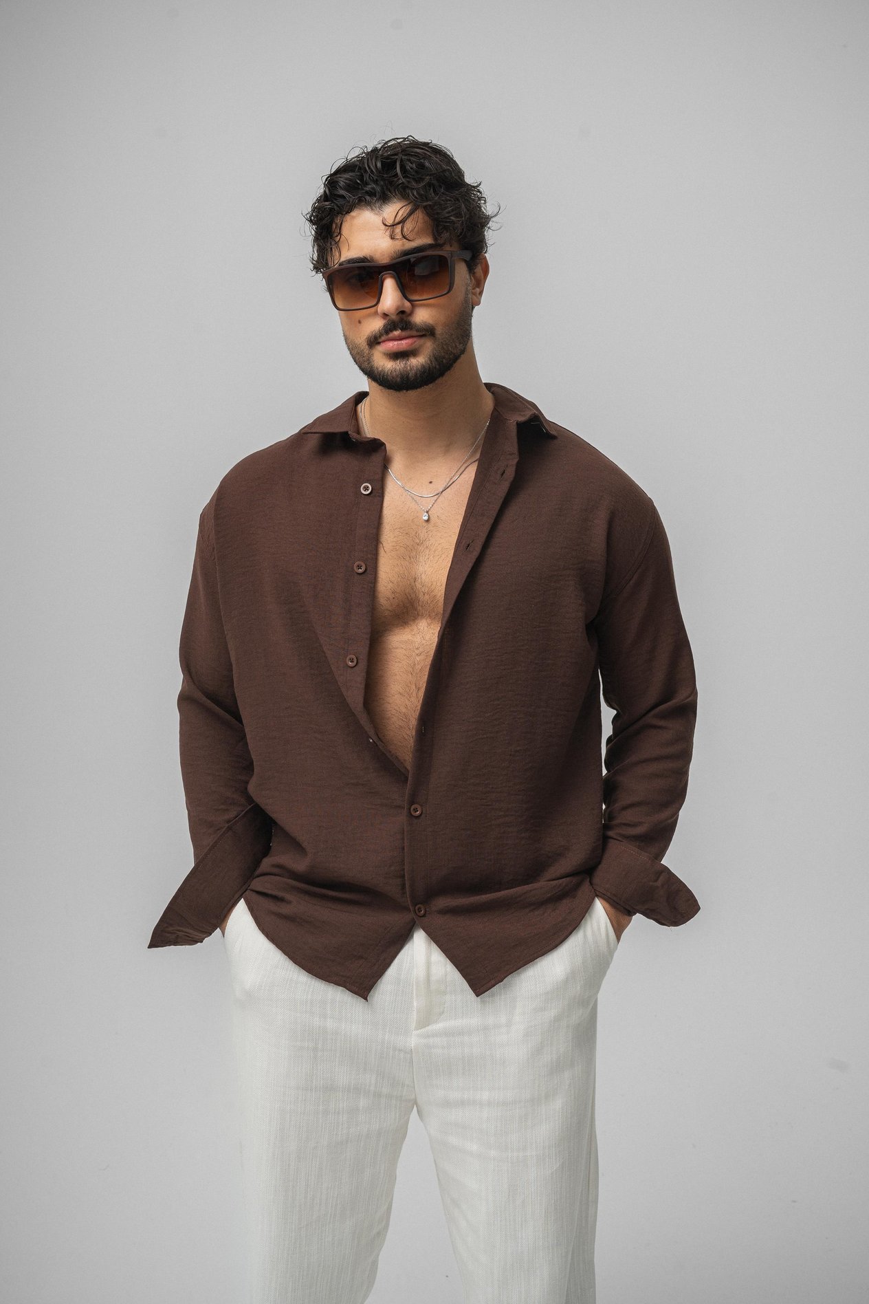 Linen Oversize Gömlek Kahve