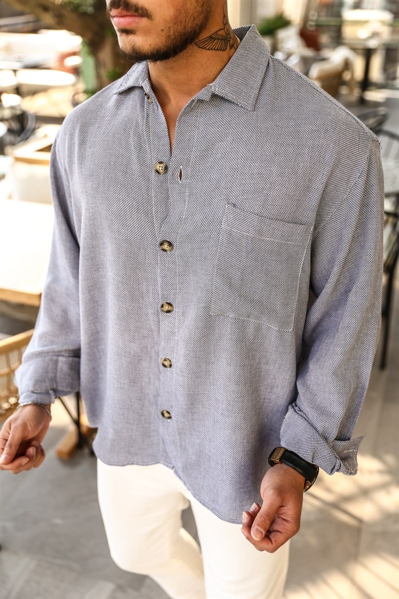 Mavi  Noktalı İnce Oversize Gömlek