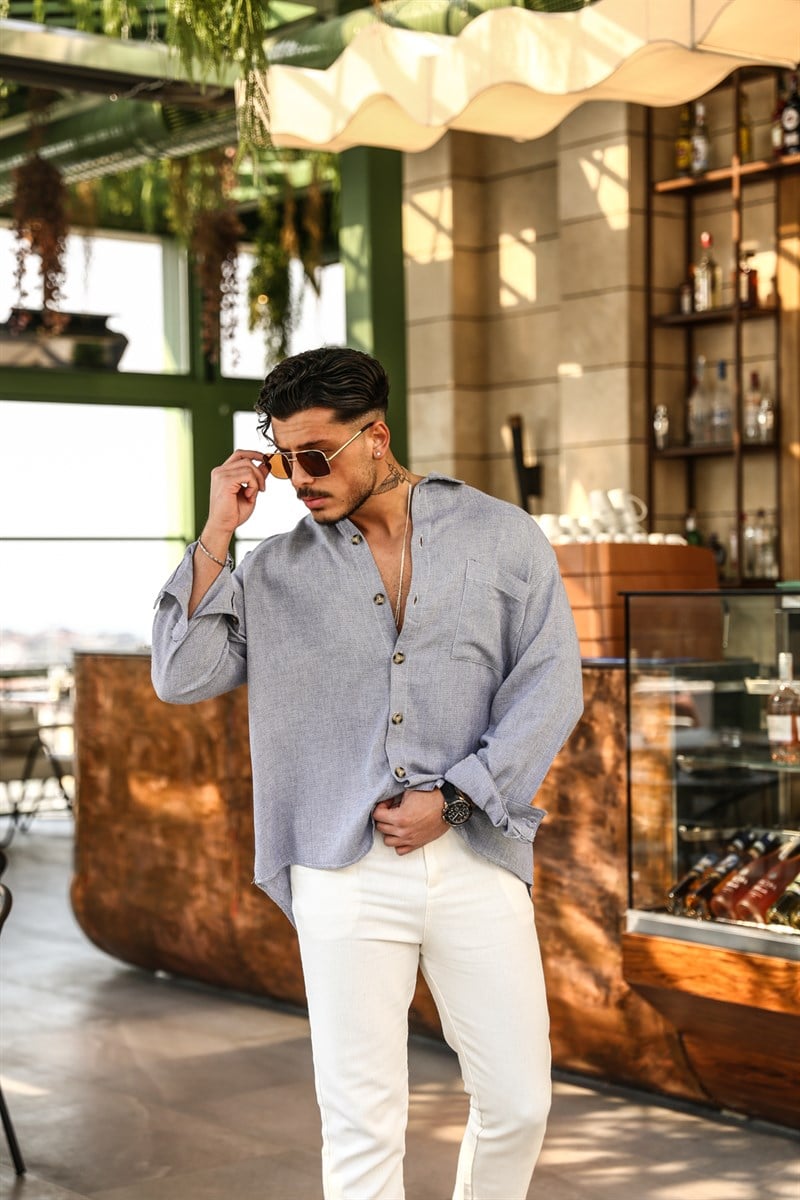 Mavi  Noktalı İnce Oversize Gömlek
