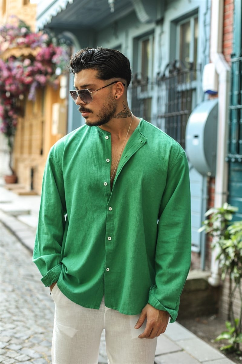 Pamuklu Sıfır Yaka Oversize Gömlek