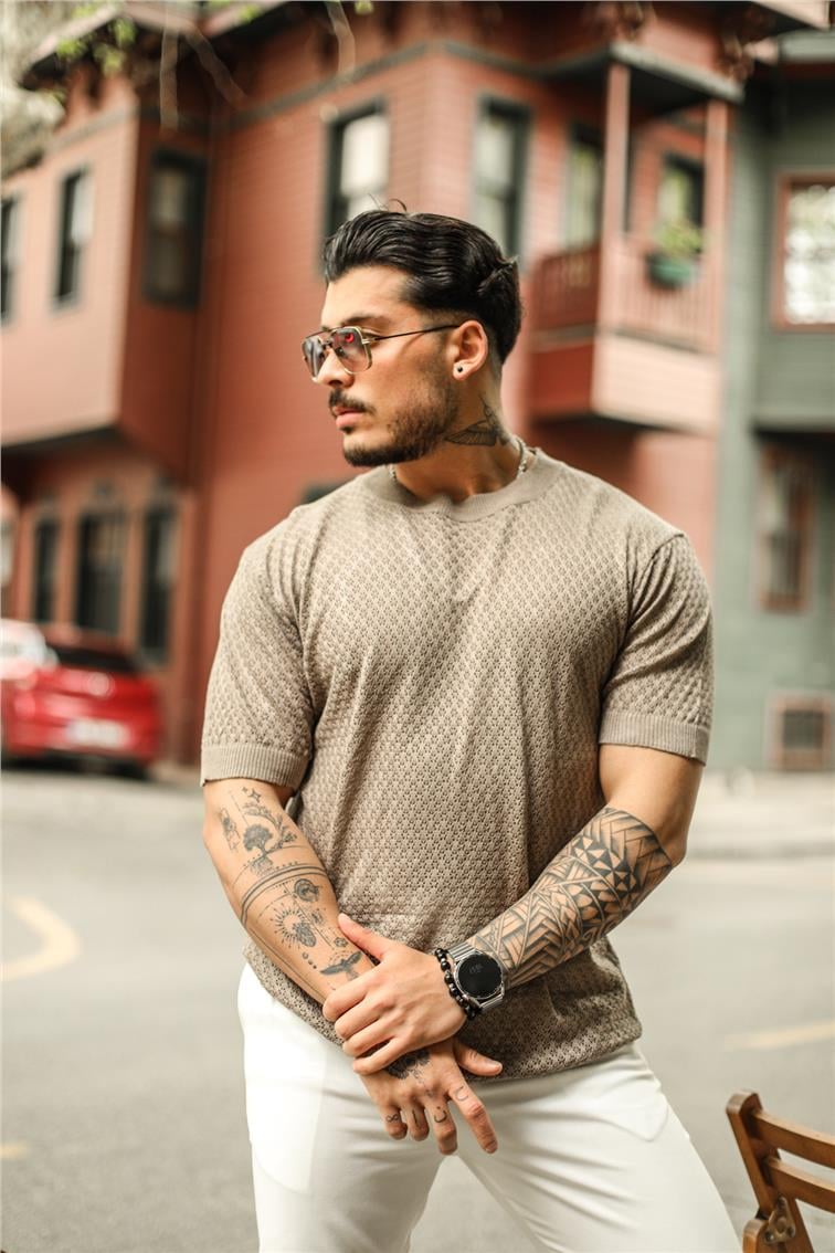 Papatya Detaylı Oversize T-Shirt Kahve