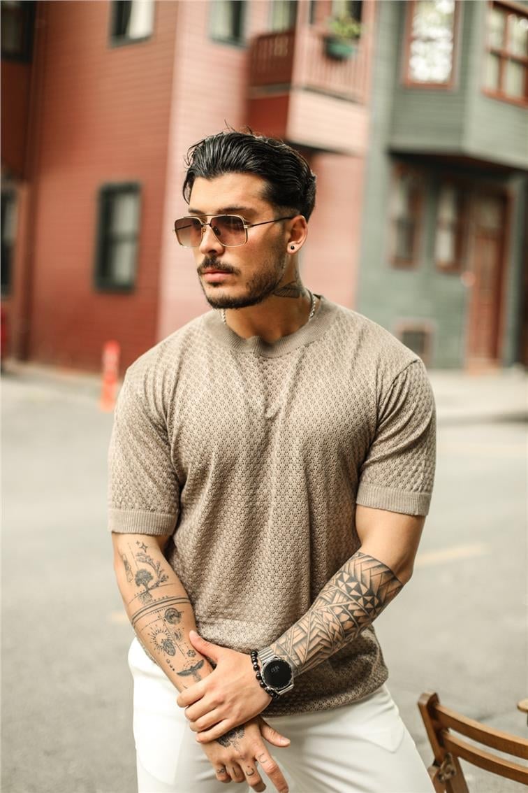 Papatya Detaylı Oversize T-Shirt Kahve