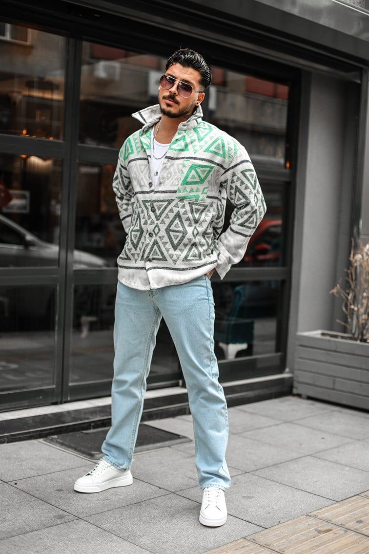 Piramit Sembol Desenli Oduncu Oversize Gömlek