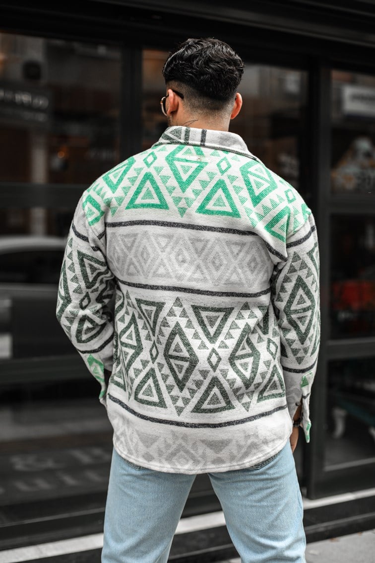 Piramit Sembol Desenli Oduncu Oversize Gömlek