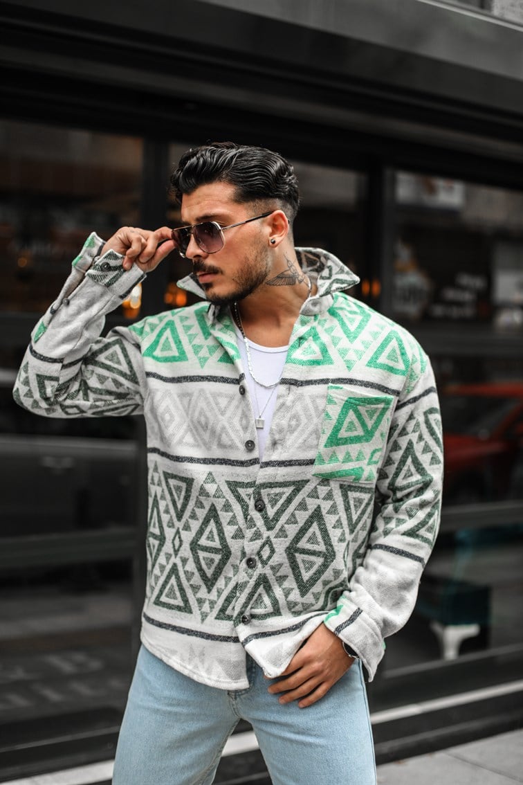 Piramit Sembol Desenli Oduncu Oversize Gömlek