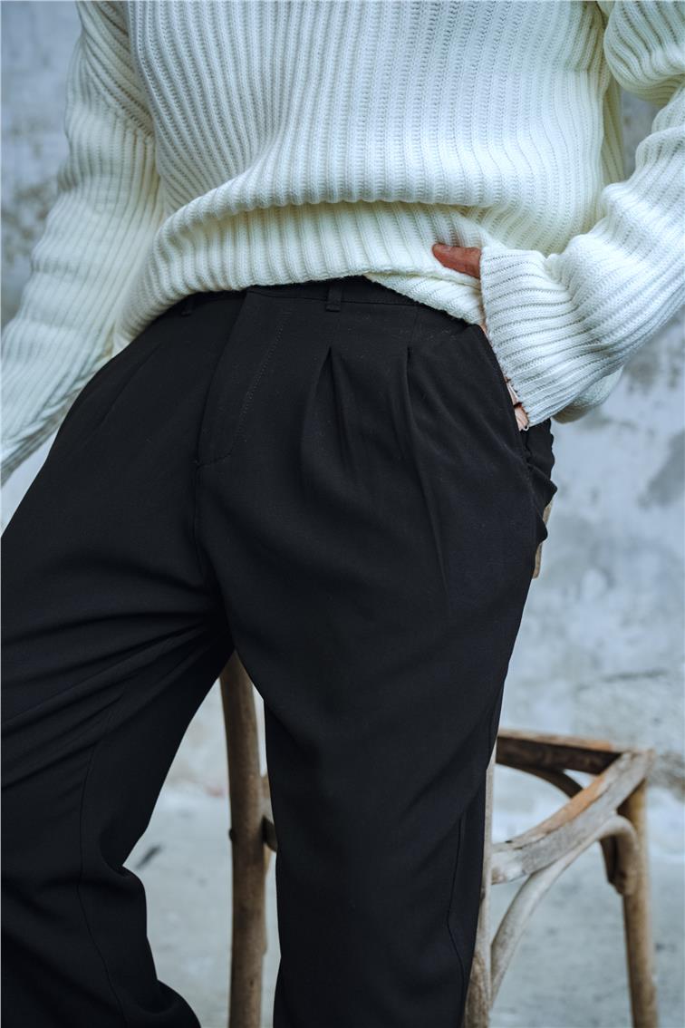 Pliseli Jogger Bel Pantolon Siyah