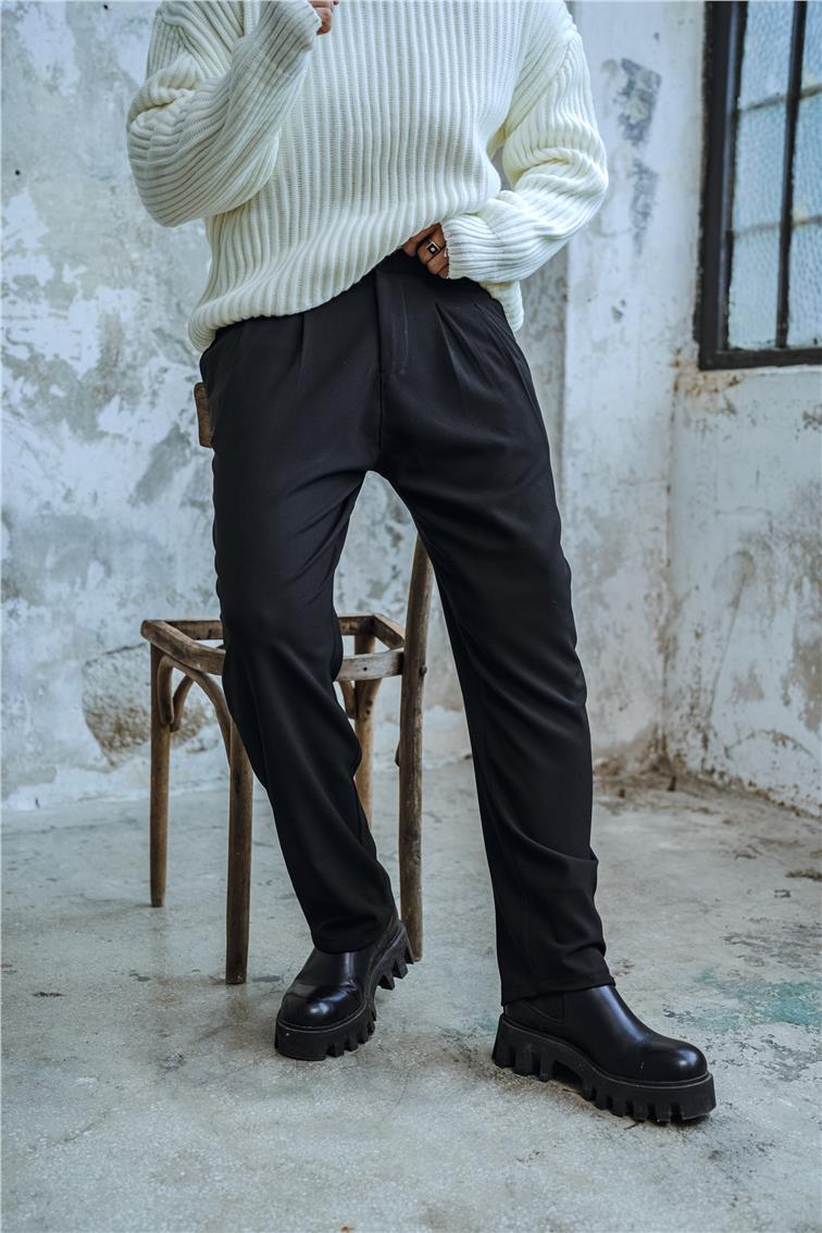 Pliseli Jogger Bel Pantolon Siyah