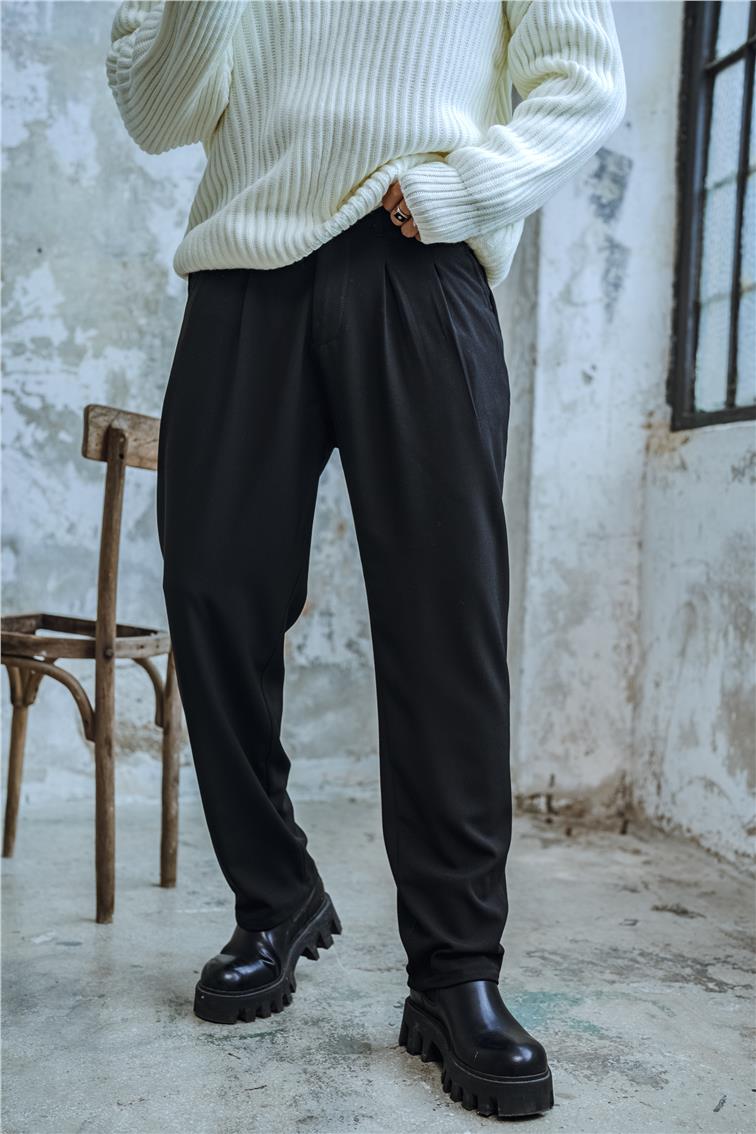 Pliseli Jogger Bel Pantolon Siyah