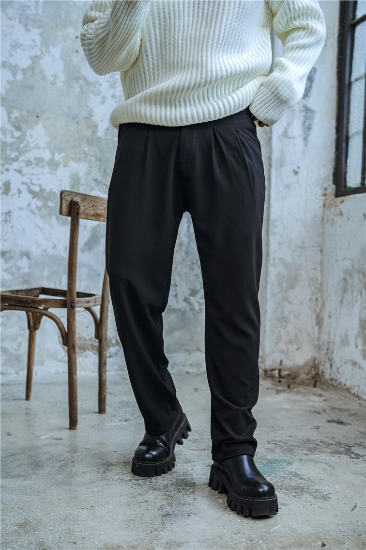 Pliseli Jogger Bel Pantolon Siyah