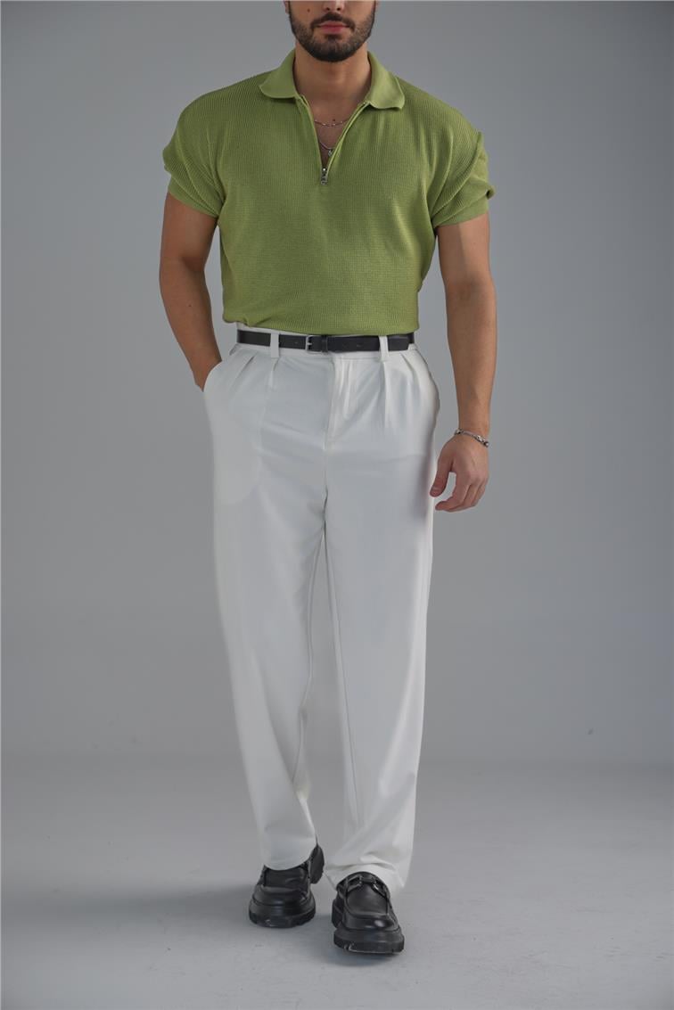 Polo Yaka Fermuarlı T-Shirt Fıstık Yeşili