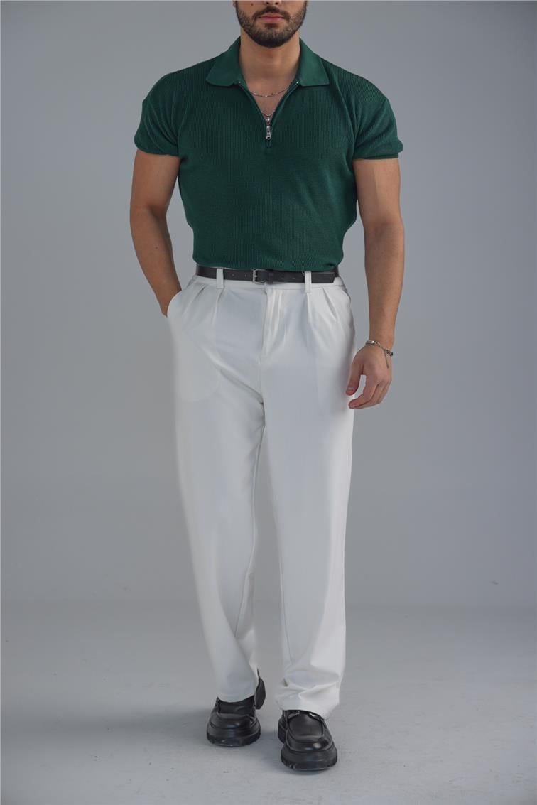 Polo Yaka Fermuarlı T-Shirt Koyu Yeşil