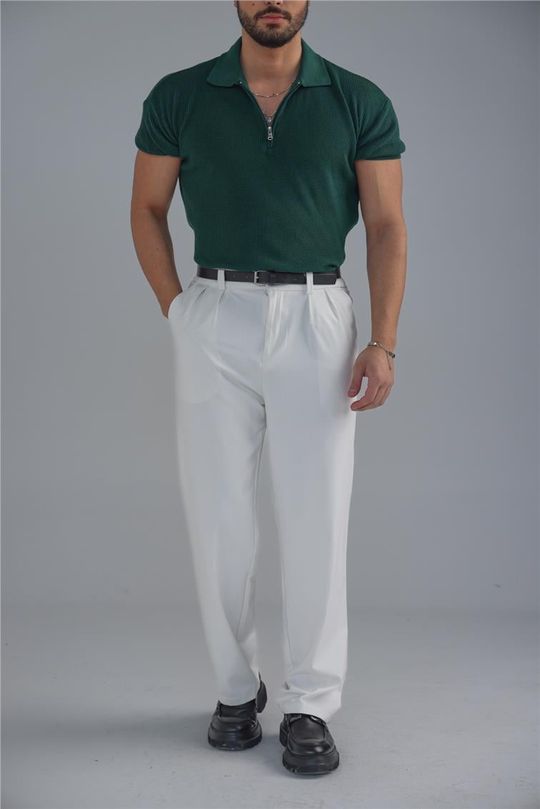 Polo Yaka Fermuarlı T-Shirt Koyu Yeşil