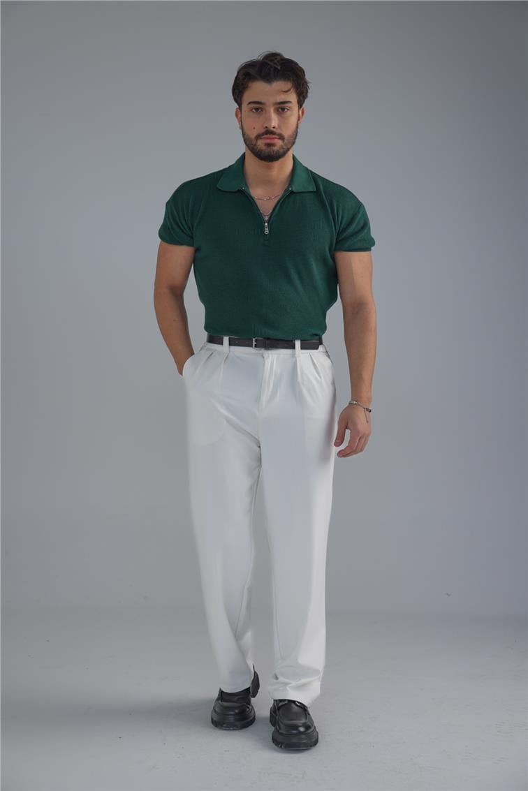 Polo Yaka Fermuarlı T-Shirt Koyu Yeşil