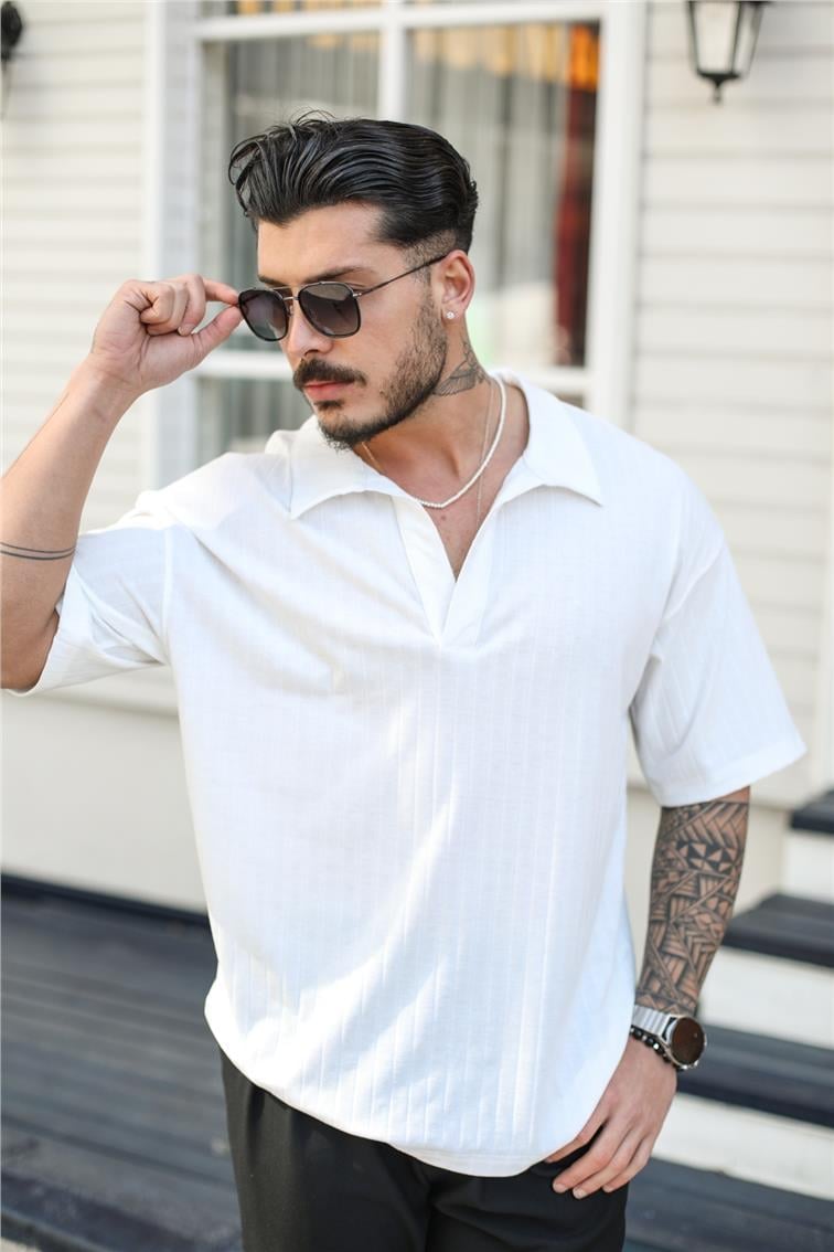 Polo Yaka Oversize T-Shirt Beyaz
