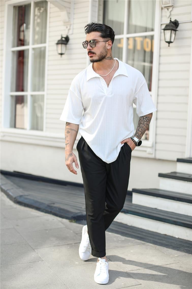 Polo Yaka Oversize T-Shirt Beyaz
