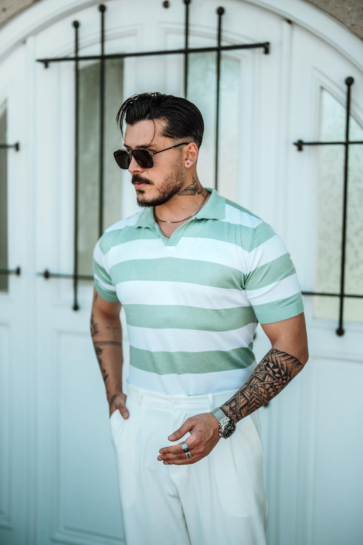 Polo Yaka Paralel T-Shirt Su Yeşili