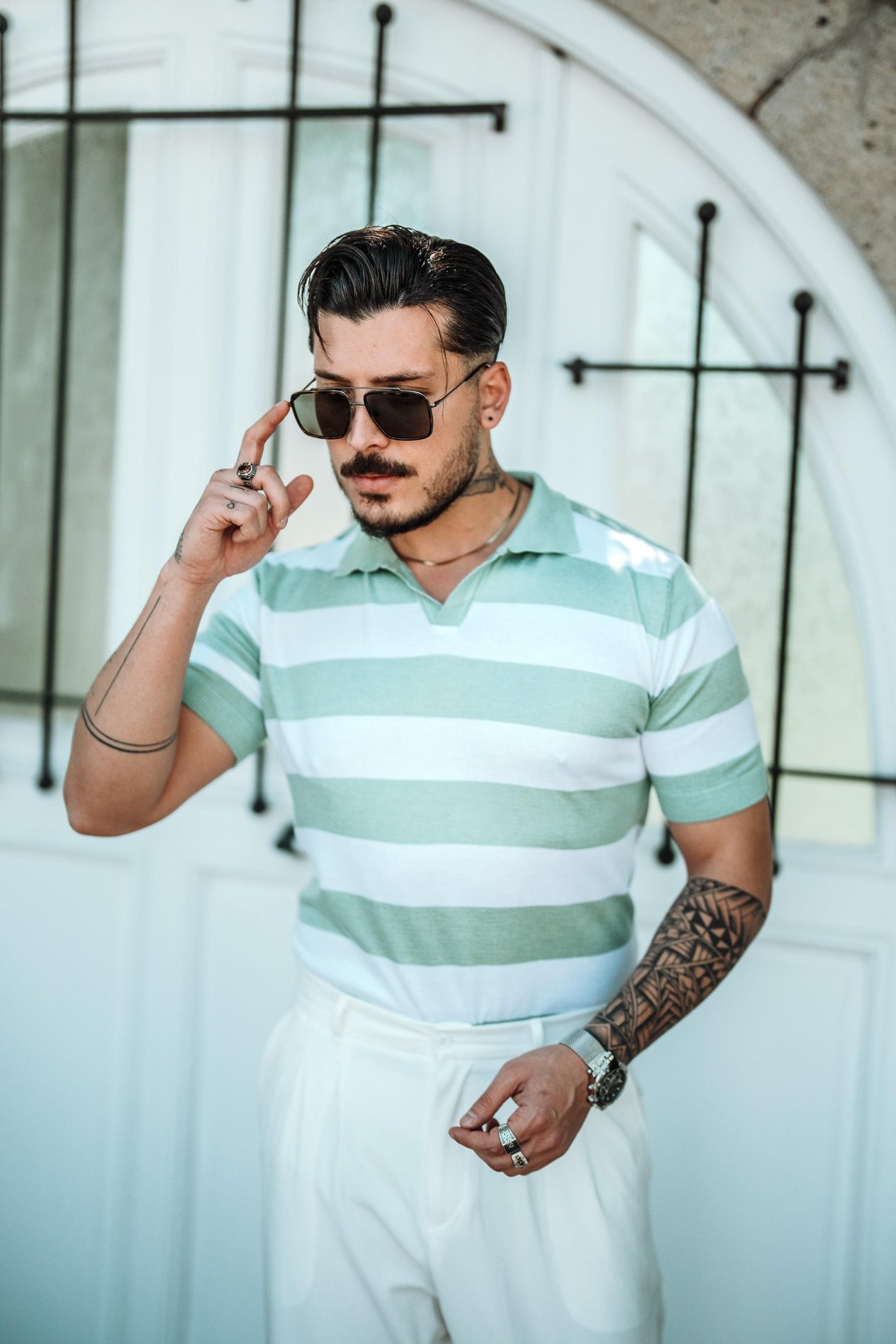 Polo Yaka Paralel T-Shirt Su Yeşili
