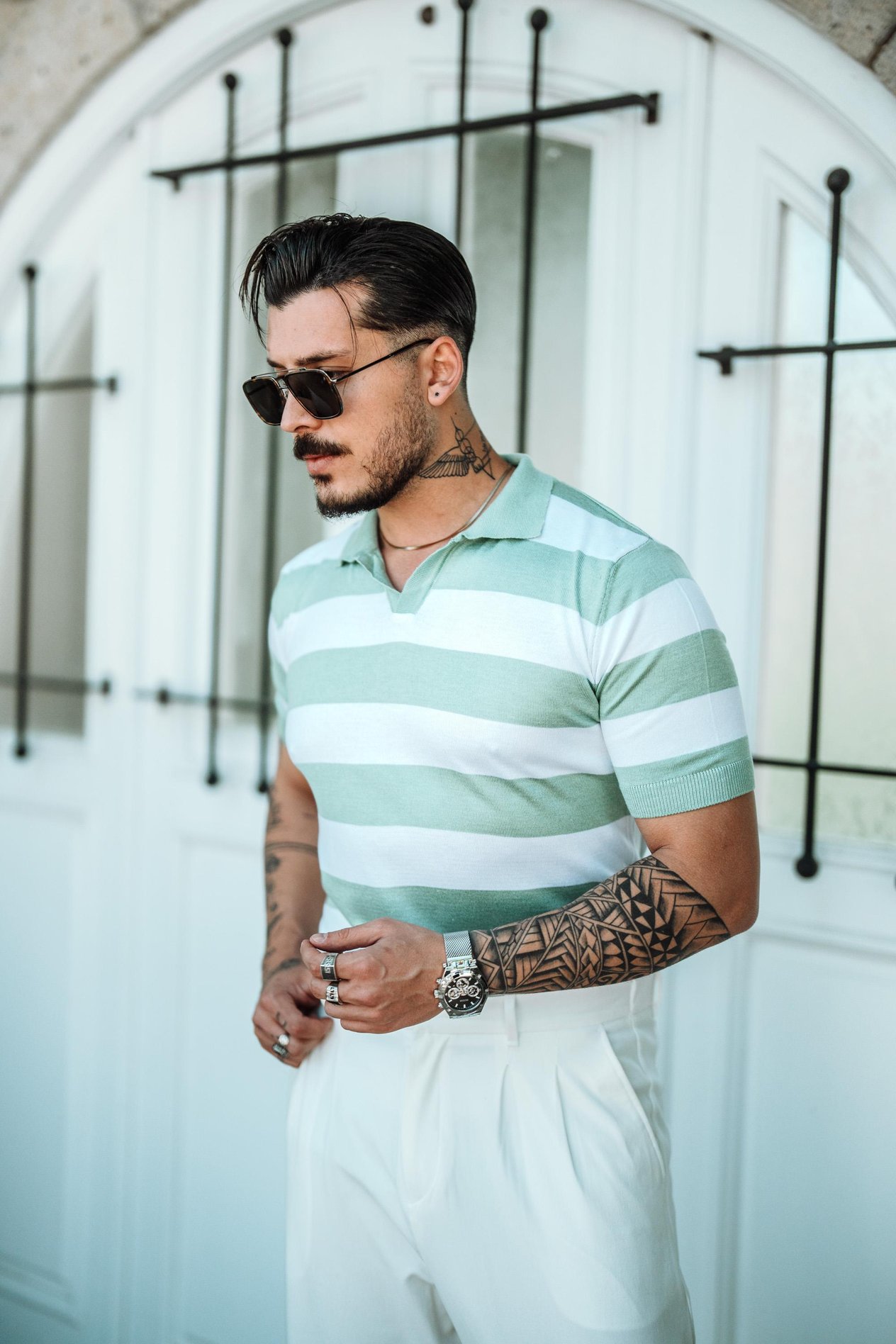 Polo Yaka Paralel T-Shirt Su Yeşili