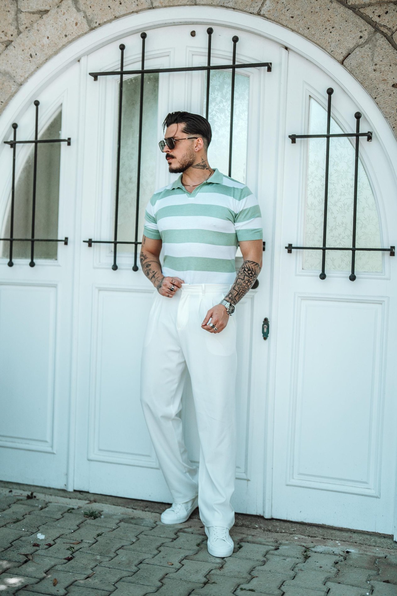 Polo Yaka Paralel T-Shirt Su Yeşili