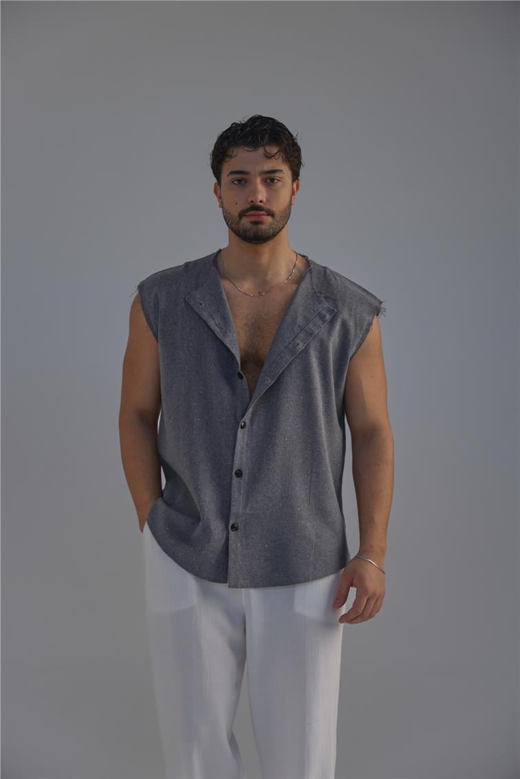 Sıfır Kol Oversize Gömlek Antrasit