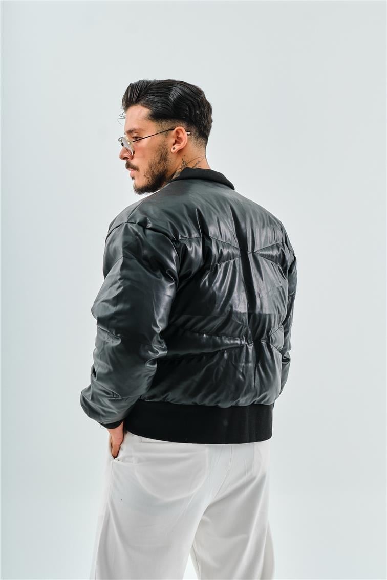 Şişme Bomber Deri Special Mont Siyah