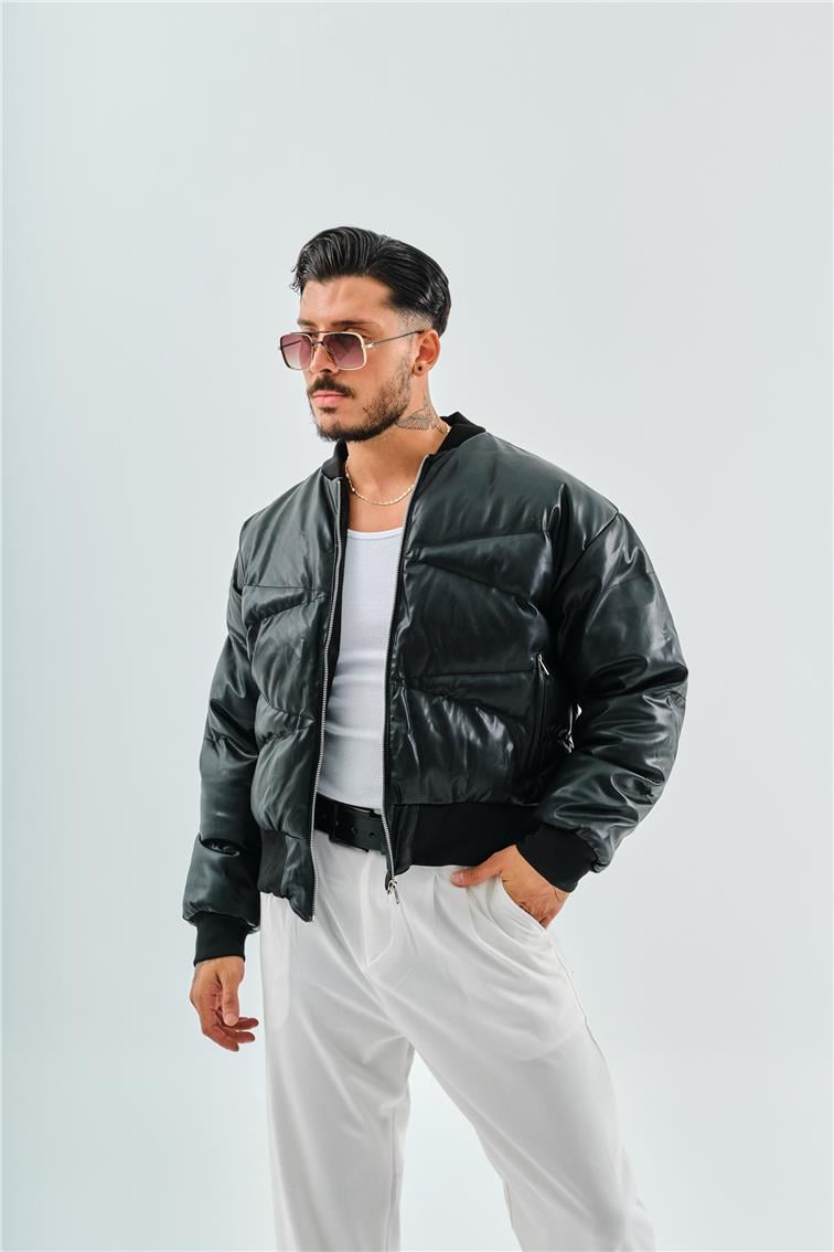 Şişme Bomber Deri Special Mont Siyah