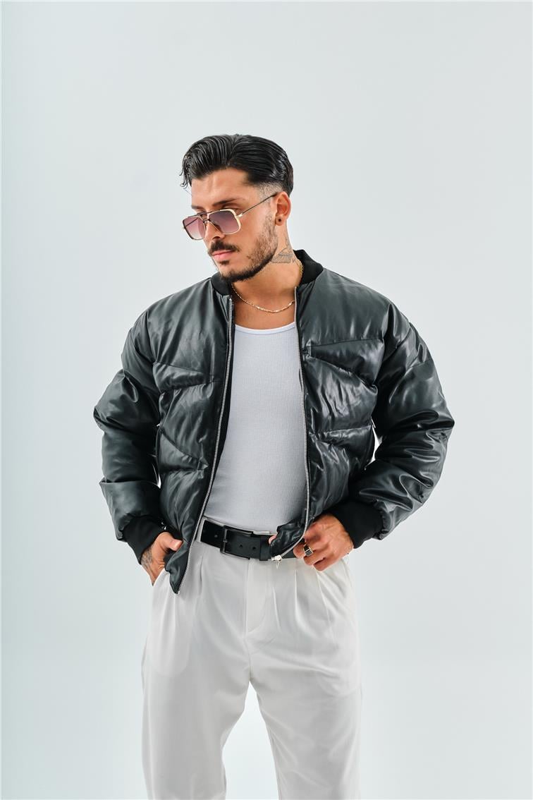 Şişme Bomber Deri Special Mont Siyah
