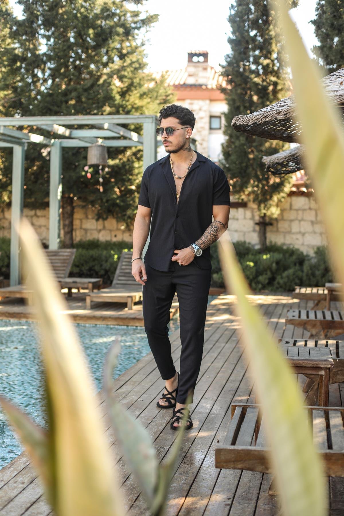 Slim Fit Pilili Kısa Kol Gömlek